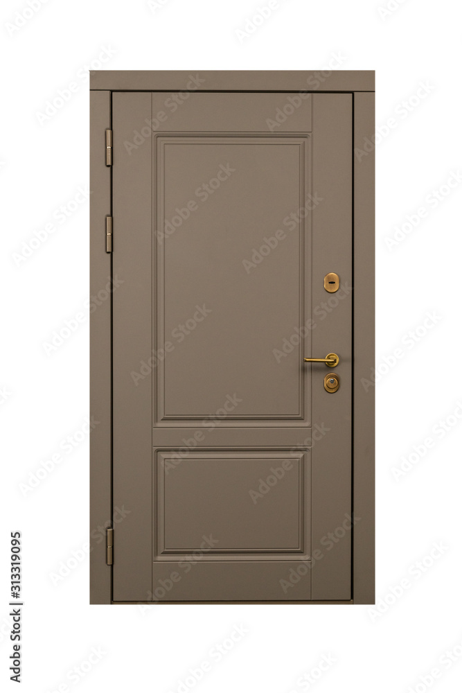 Khaki wooden door isolated on white background Khaki wooden door isolated on white background