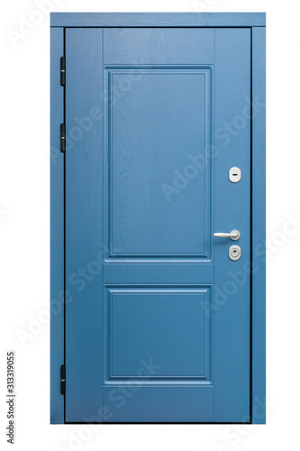 Blue wooden door isolated on white background