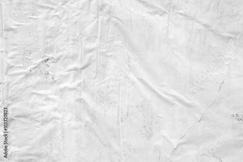 Blank white creased crumpled paper texture background old grunge ripped torn vintage collage posters placards empty space text backdrop