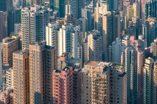 city aerial  skyscraper buildings  downtown Hong Kong cityscape -
