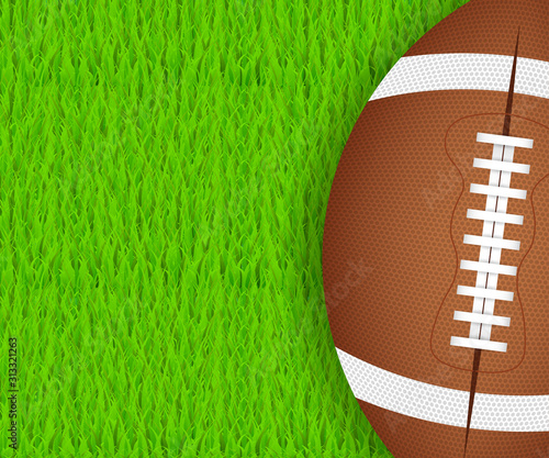 American football ball on green grass. Vector stock illustration