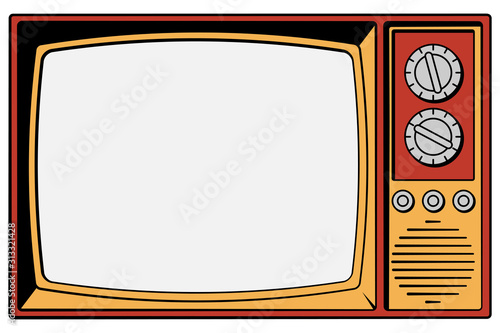 Vintage TV on a white background with isolated screen