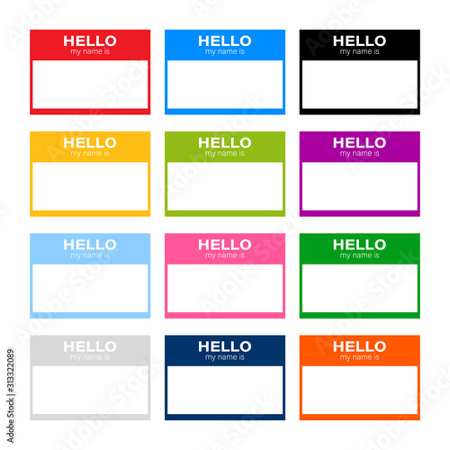 Set Hello my name is label sticker on white background. Vector stock illustration