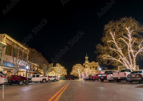 Night View of Downtown Georgetown Street with Local Buildings Lighted Up