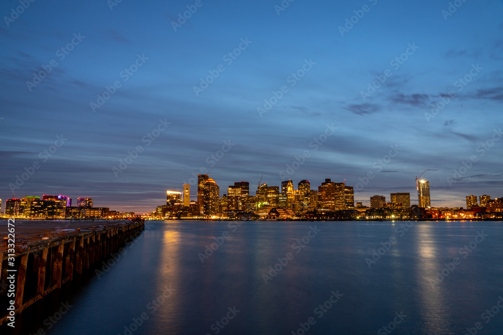 Boston Downtown Skyscrappers Reflecting on the Ocean