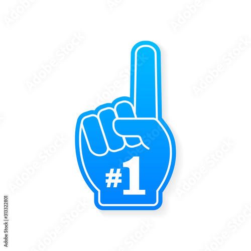 Fan logo hand with finger up. Hand up with number 1. Vector stock illustration.
