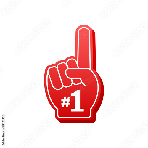 Fan logo hand with finger up. Hand up with number 1. Vector stock illustration.