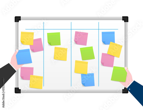 Board with Color Sticky Notes and Markers for Management. Weekly planner. Vector stock illustration.