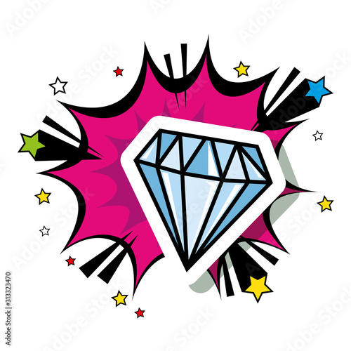 diamond with explosion pop art style icon vector illustration design
