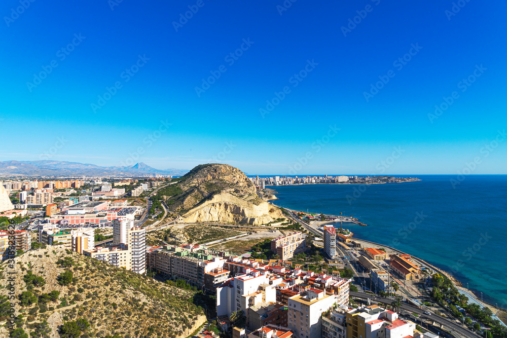 Panoramic view of Alicante city from Santa Barbara castle, Costa Blanca, Spain