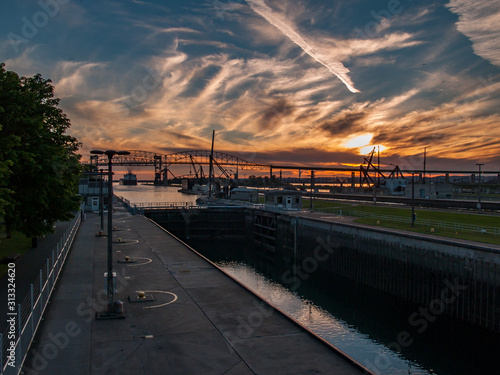 Fototapeta Sunset over Sault Locks