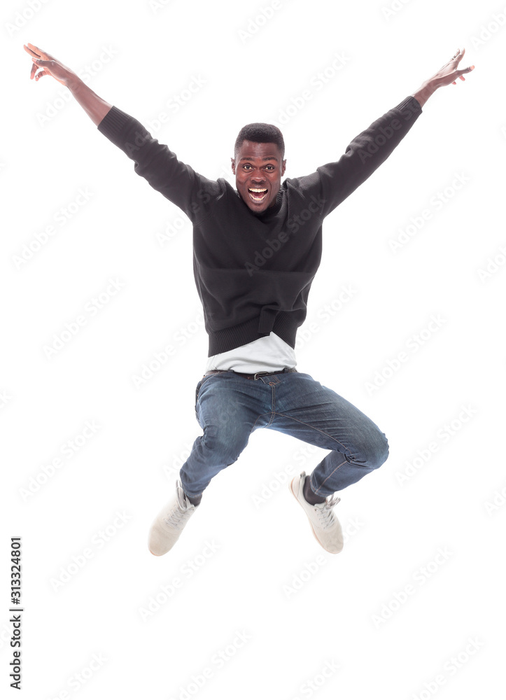 funny guy jumping and giving a thumbs up. isolated on white funny guy jumping and giving a thumbs up. isolated on white