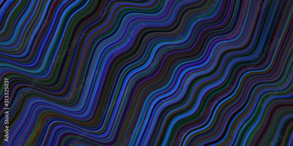 Dark BLUE vector background with curved lines.