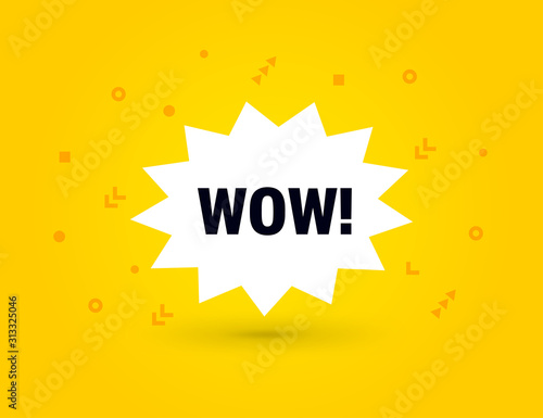 Wow speech bubble banner pop art memphis style