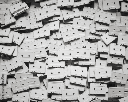 Aerial Perspective on a Layered Field of Unlabelled White Plastic Music Cassettes
