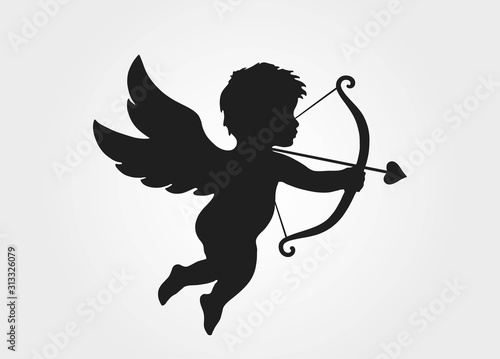 Cute cupid with bow and arrow. love symbol photo