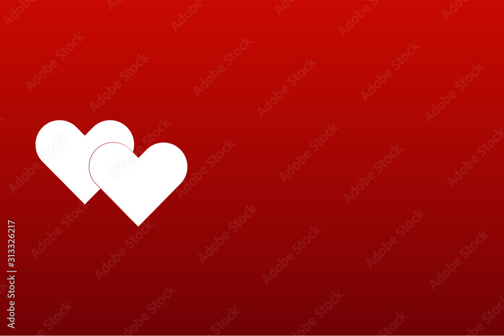 Two vector hearts saint valentine s day on darl red gradient background. Concept sale special offer