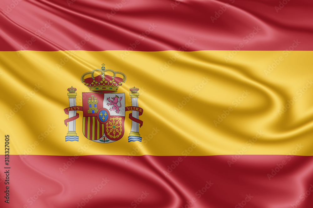 Flag of Spain fluttering in the wind in 3D illustration Flag of Spain fluttering in the wind in 3D illustration