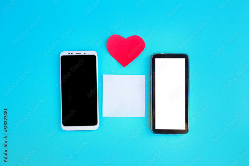 Hearts and smartphone. Concept to like in social networks or Dating app Hearts and smartphone. Concept to like in social networks or Dating app