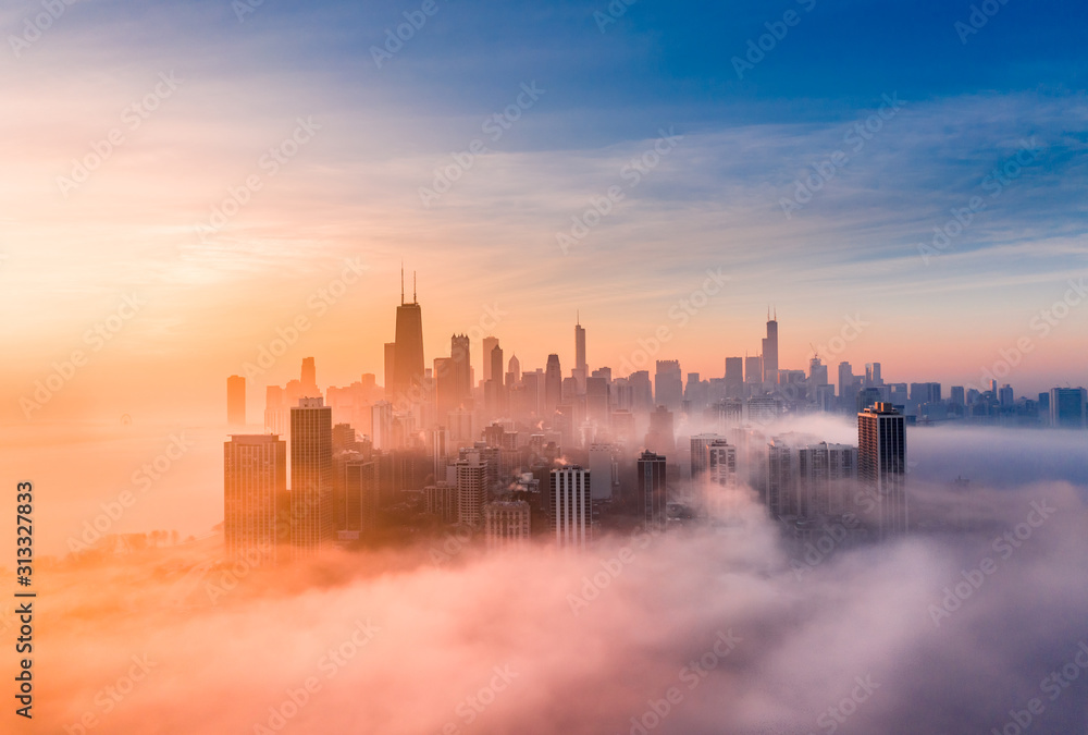 Obraz premium Chicago mglisty wschód słońca