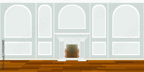 interior of a large living room unfurnished with fireplace