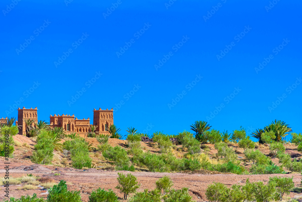 View of the fortified city of Ait-Ben-Haddou, Morocco. Copy space for text.