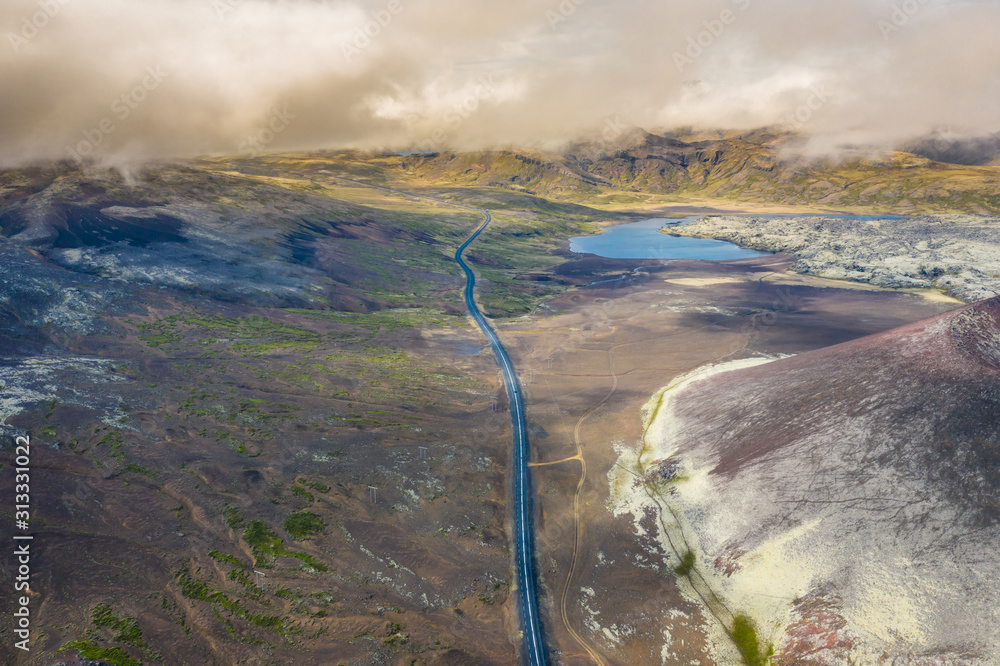 Aerial drone view of Volcanic Landscape Iceland Berserkjahraun, Snaefellsnes