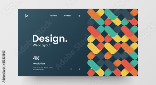 Creative horizontal website screen part for responsive web design project development. Abstract geometric pattern banner layout mock up. Corporate landing page block vector illustration template.