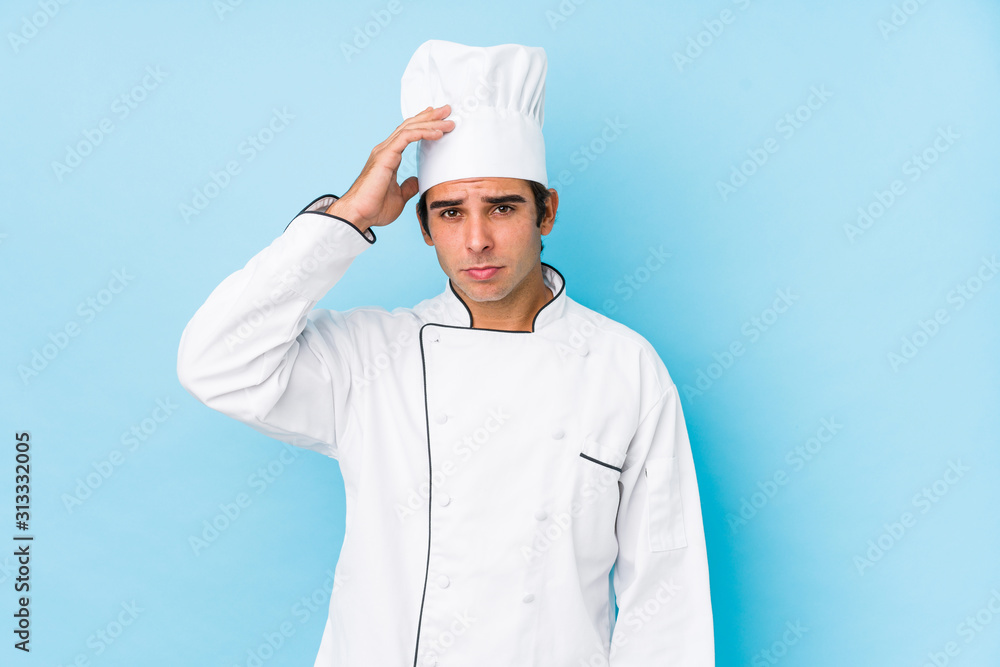Young cook man isolated being shocked, she has remembered important meeting. Young cook man isolated being shocked, she has remembered important meeting.
