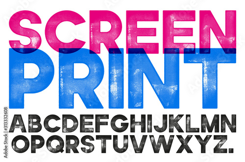 Screen Print Font. Highly detailed individually textured characters