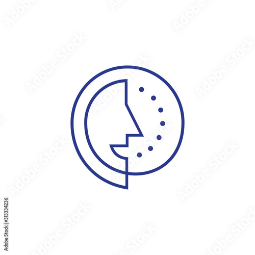 Chat application logo design. People communication logo. Human face with bubble chat icon. Outline logo style