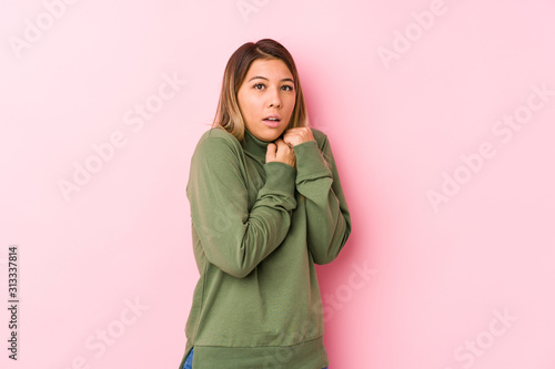 Young caucasian woman posing isolated  scared and afraid. © Asier