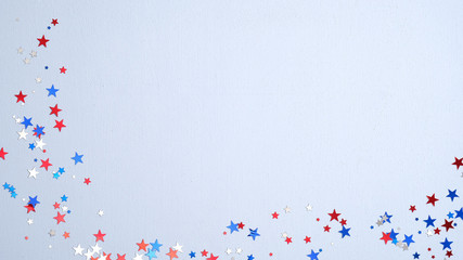 Happy Presidents Day banner mockup with confetti stars. USA Independence Day, American Labor day, Memorial Day, US election concept.