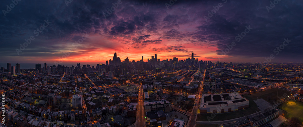 Naklejka premium Chicago Aerial panorama od zachodu