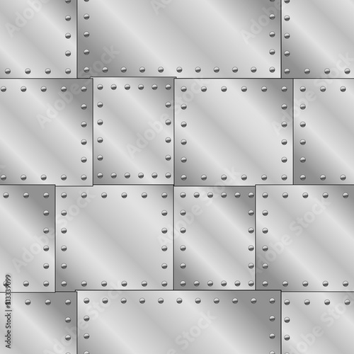 Seamless vector texture with riveted metal sheets. You can create the wallpaper with this pattern, color of elements can be changed as you want.