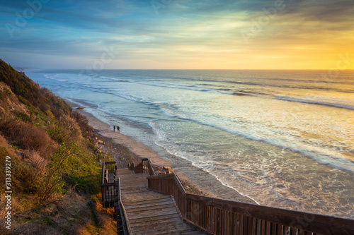 Walking down to the beach in Encinitas, CA