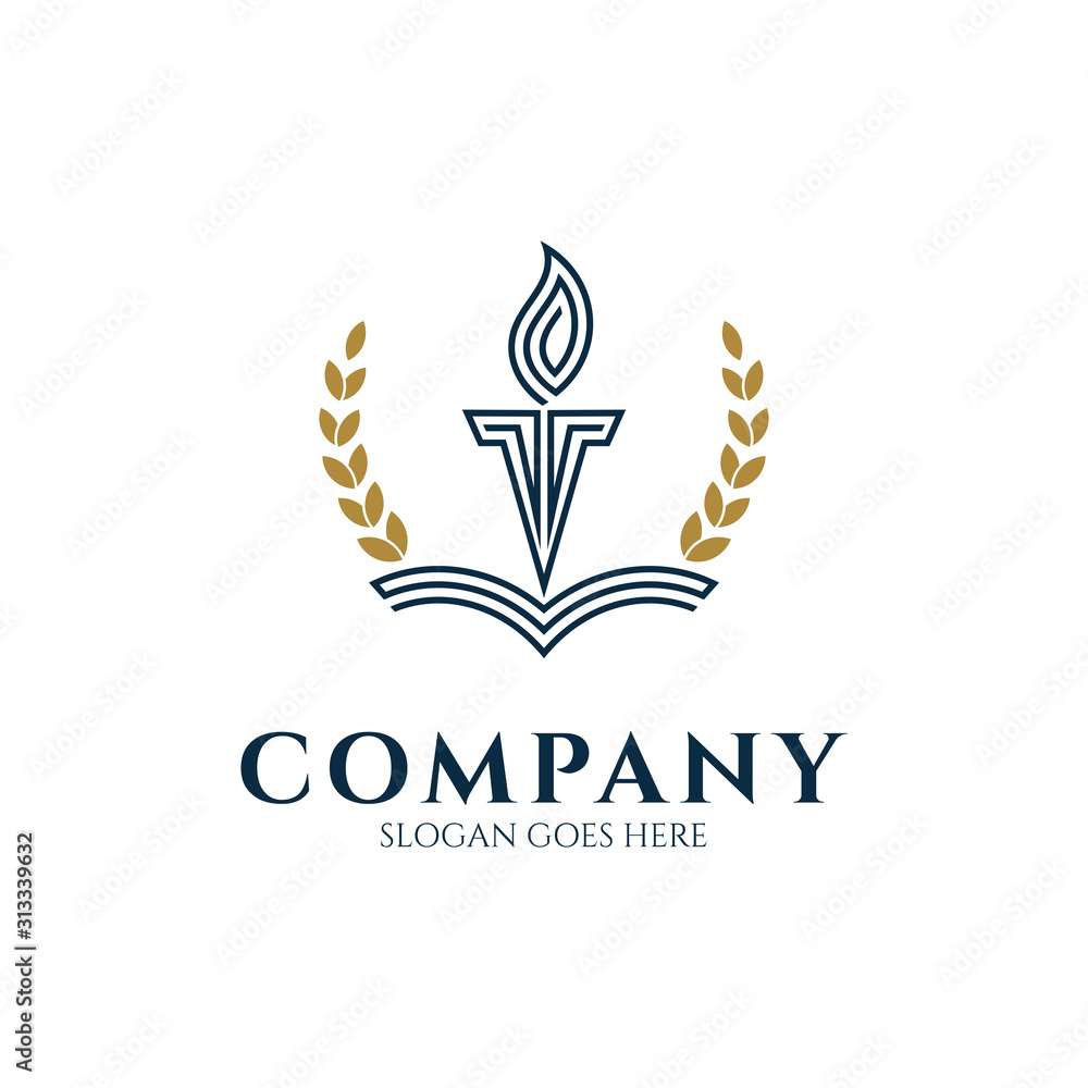 Book torch logo design for educational. Minimalist outline style