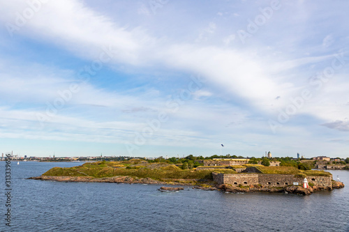 Bastions of finnish fortress Suomenlinna (or swedish name Sveaborg) at the coast of Baltic sea near Helsinki city, Finland