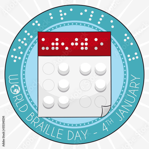 Commemorative Button and Loose-leaf Calendar for World Braille Day Event, Vector Illustration