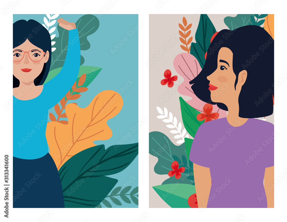 group of beautiful women with leafs tropicals vector illustration design group of beautiful women with leafs tropicals vector illustration design