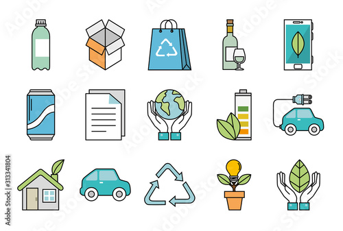 bundle of ecology friendly set icons vector illustration design