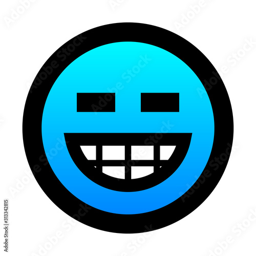 Smiley - big green laugh - black outline, cold blue gradient theme - vector photo