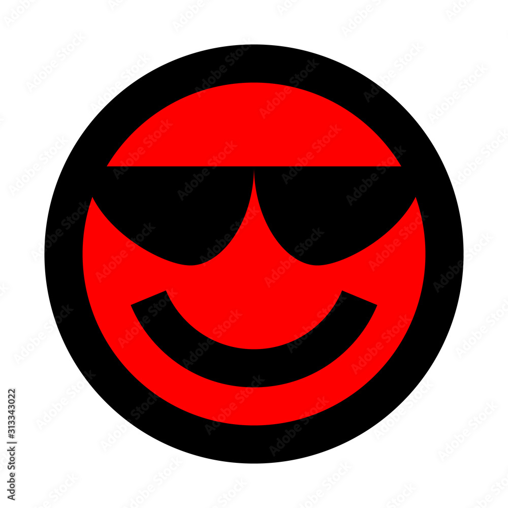 Smiley - cool - black outline, red theme - vector Smiley - cool - black outline, red theme - vector