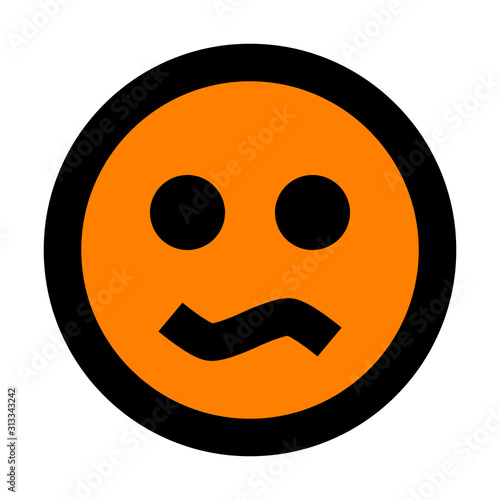 Smiley - bored - black outline, orange theme - vector