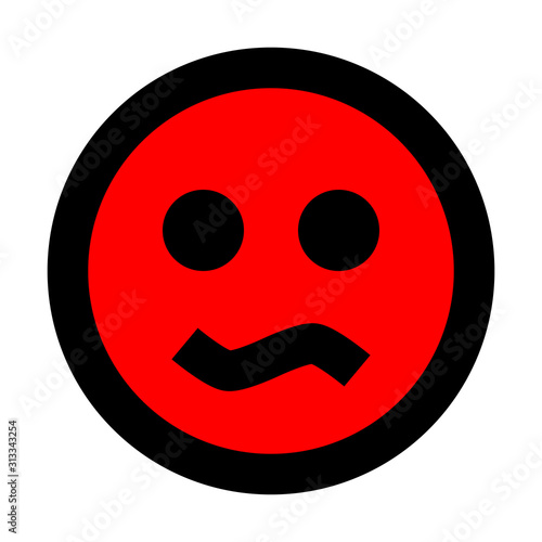 Smiley - bored - black outline, red theme - vector