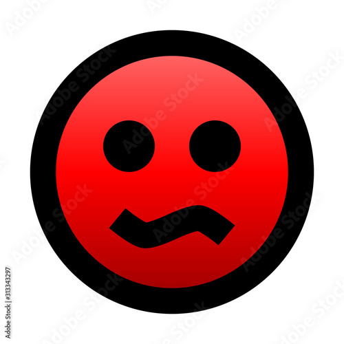 Smiley - bored - black outline, red gradient theme - vector