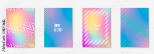 Design magazine cover. Holographic. Retro placard, journal, wallpaper, mobile screen layout. Design magazine cover as template with line geometric element. © Holo Art