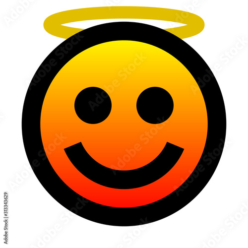 Smiley - angel - black outline, warm orange theme - vector