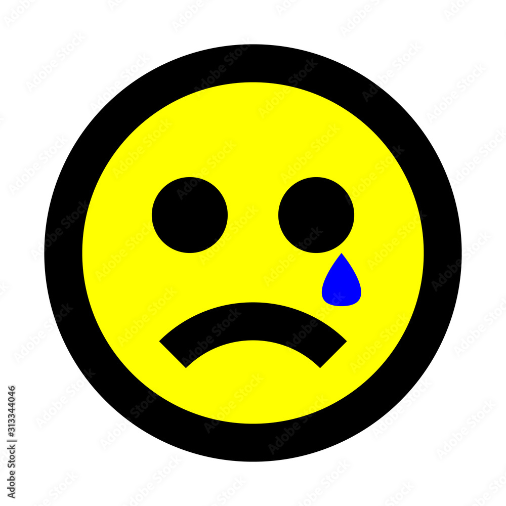 Fototapeta premium Smiley - crying - black outline, yellow theme - vector