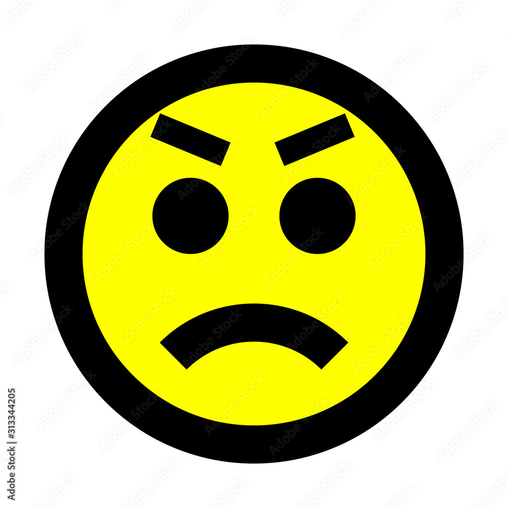Fototapeta premium Smiley - angry - black outline, yellow theme - vector